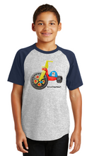 Load image into Gallery viewer, Youth Raglan T-Shirt: Big Wheel for the Streets
