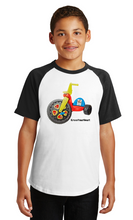 Load image into Gallery viewer, Youth Raglan T-Shirt: Big Wheel for the Streets
